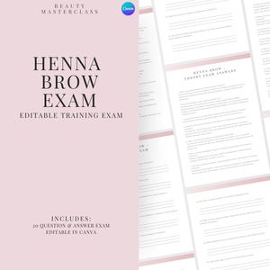 Henna Brow Exam zur Zertifizierung - 20 Fragen und Antworten | Bearbeitbare Schönheitsschulungsprüfung