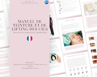 Manuel de formation en français pour le rehaussement et la coloration des cils - Guide modifiable pour les formateurs, les cours et les étudiants, imprimable, téléchargement immédiat