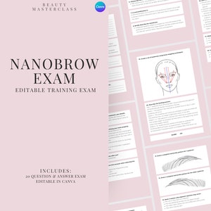 Nanobrows Theory Exam | SPMU Eyebrows Exam - 20 Questions and Answers | Beginners, Students, Trainers, Editable,