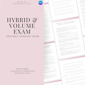 Examen de certification hybride et extension de cils en volume - 20 questions et réponses | Examen de formation en beauté modifiable
