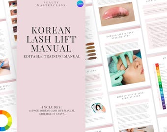 Korean Lash Lift and Tint Training Manual - Editable Guide for Trainers, Courses, Students, Printable, Instant Download