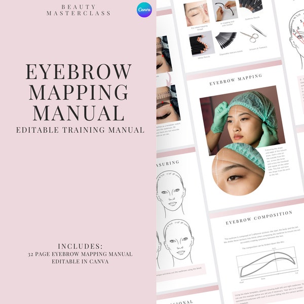 Brow Mapping Measuring Manual | Advanced Eyebrow Measuring Practice and Training | Editable Guide for Trainers, Students, Printable