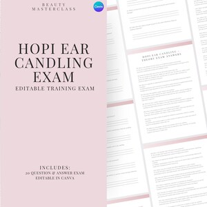 Hopi Ear Candling Theory Exam zur Zertifizierung - 20 Fragen und Antworten | Bearbeitbare Schönheitsschulungsprüfung
