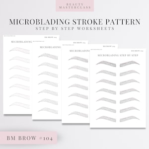 BMBrow#104 Microblading Stroke Pattern Step by Step Practice Worksheets | Editable SPMU Brow Training | Instant Download