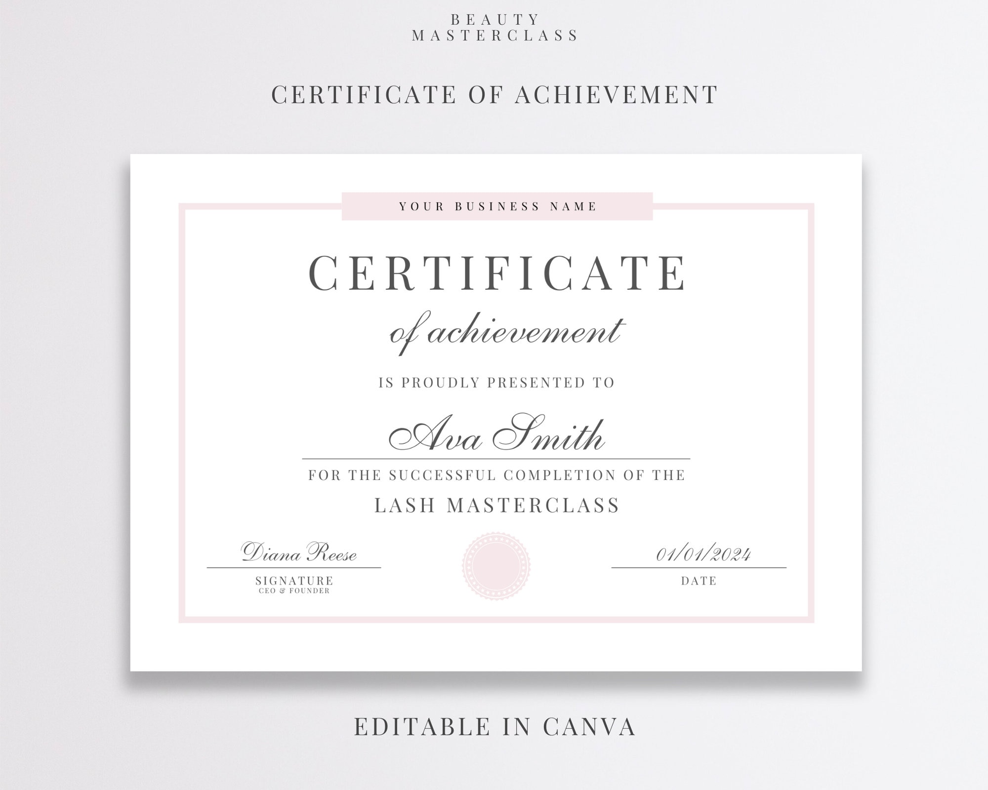Editable Certificate of Achievement Template for any Beauty Course, Training or Academy | Edit in Canva