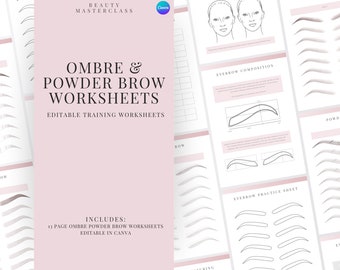 Ombre Powder Brow Training Worksheets | Eyebrow Mapping and Microshading Practice Editable for Trainers and Students, Instant Download