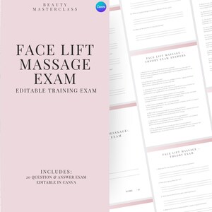 Face Lift Massage Prüfung zur Zertifizierung - 20 Fragen und Antworten | Bearbeitbare Schönheitsschulungsprüfung