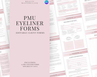 PMU Eyeliner Forms | Aftercare, Waiver, Medical History & More | Editable Forms for Eyeliner SPMU Artists, Printable, Instant Download