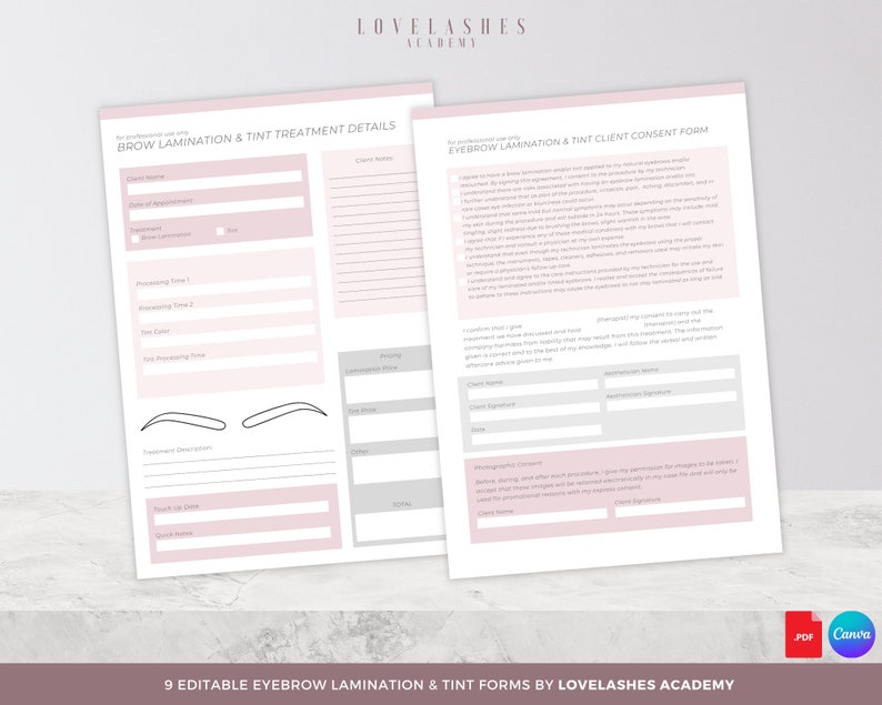 Eyebrow Lamination and Tint Forms Consent Aftercare Etsy