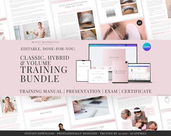 Classic Hybrid Volume Lash Training Bundle - Presentation, Training Manual, Theory Exam & Certificate for Beauty Academy Trainers