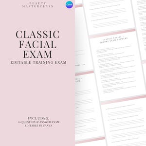 Klassische Gesichtsprüfung zur Zertifizierung - 20 Fragen und Antworten | Bearbeitbare Schönheitsschulungsprüfung