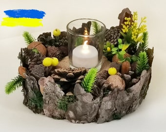 Yellow Ostara candle holder centerpiece