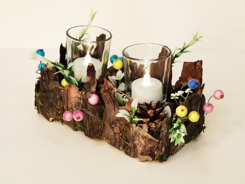 Ostara two-candles forest candle holder centerpiece image 9