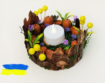 Ostara small yellow candle holder in forest decoration