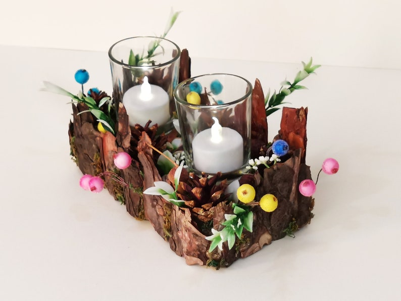 Ostara two-candles forest candle holder centerpiece image 10