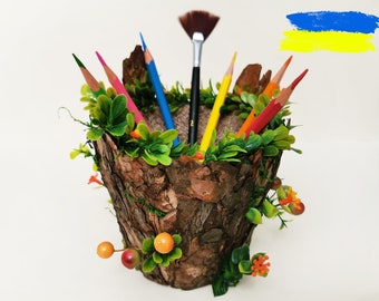 Pencil holder in forest decoration for teacher or student