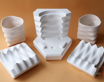 Handleless Cup Plaster Mold in Zigzag and Triangle Shape for Slip Casting, Casting Mold, Ceramic Mold - DC001