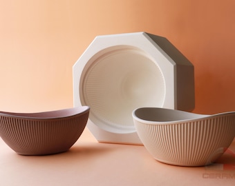 Bowl Plaster Mold in Vertical Stripes Shape for Slip Casting, Casting Mold, Ceramic Mold - DC026