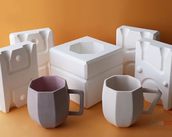 Handleless Cup Plaster Mold + 2 Handles Molds for Slip Casting, Casting Mold, Ceramic Mold - DC017 + DC019 + DC020