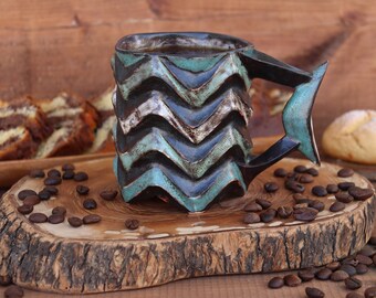 Mug Boomerang Porcelain Ceramic Turquoise White Lepoard Patterned