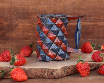 Mug Porcelain Ceramic Crystal Navy Blue Red Leopard Patterned