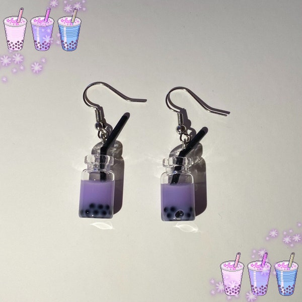 Purple boba tea earrings!