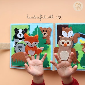 Gepersonaliseerd cadeau voor kinderen, rustig boek met bosdieren, druk boek als verjaardagscadeau, Montessori-speelgoed