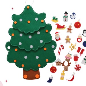 Sapin de Noël et 24 ornements en feutre - Cadeaux de Noël pour enfants/jouets pour tout-petits/décorer le sapin de Noël