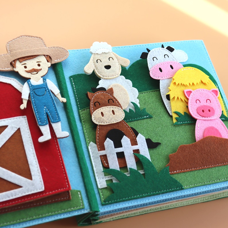 Quiet Book One day on a farm 8 pages/ Montessori Toys/ Activity book image 3