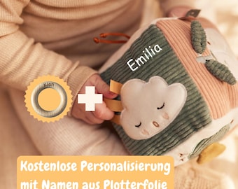 Personalized activity cube, motor skills cube, baby play cube, fabric cube, baby toy, baby gifts, baby shower, Montessori baby