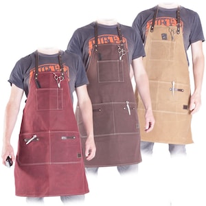 Heavy Duty Waxed Canvas Apron, Ideal for woodworking, outdoor work, Barbecues, Adjustable, many different pockets and Unisex.