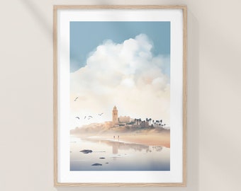 Casablanca landscape, Morocco, Dar el-Beida, Watercolor art print, West Coast Landscape, Watercolor poster, Aquarelle print, Maghreb