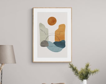 Mostar Old Bridge, Abstract Art, Mid Century Modern, Minimalist, Scandinavian Style, Fine Art Print, Giclee Print, Archival, Print Boho