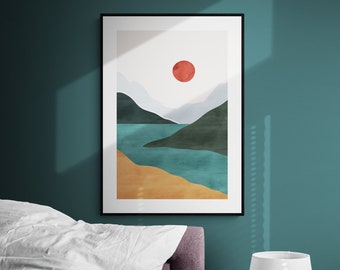 Neretva River, Abstract Landscape, Abstract Art, Mid Century Modern, Minimalist, Scandinavian Style, Fine Art Print, Giclee Print, Boho Art