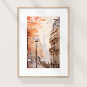 Parijs straten in de herfst, aquarel art print, stedelijke Parijse scene, aquarel poster, Montmartre kunst, Frankrijk abstracte kunst, Aquarelle print