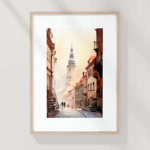 プラハ旧市街、Staré Město pražské、プラハの街路、水彩アート プリント、プラハの都市風景、水彩ポスター、ボエーム アート、アクワレル