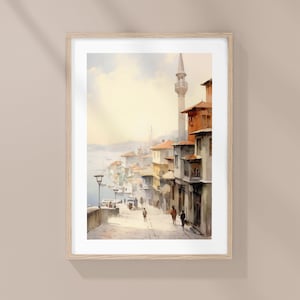 Istanbul Streets, Bosphorus, Watercolor art print, Turkiye Landscape Art, Watercolor poster, Aquarelle print, Urban Interior Art, Old City