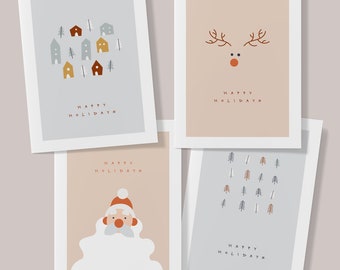 Greeting Cards Modern Minimal Collection - 12 Cards with Envelopes, Merry Christmas, Happy NYE, Scandinavian Style, Fine Art Greeting Cards