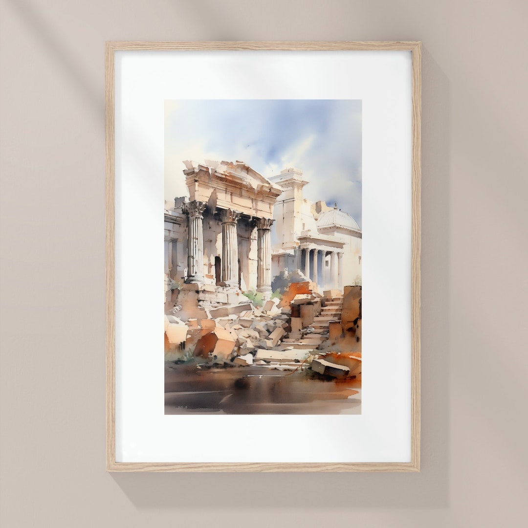 Fori Imperiali Roma, Watercolor Art Print, Roman Streets, Urban Scene
