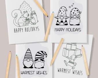 DIY Unique Greeting Cards - 12 Cards with Colored Pencils and Envelopes, Merry Christmas, Happy NYE, Fine Art Greeting Cards