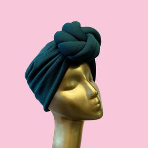 Emerald Satin Lined Turban Vintage Turban Vintage Hat Pretied Headwrap Pretied Turban