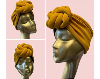 Mustard Satin Lined Turban Pretied Turban Satin Lined Satin Lined Head Wrap Women’s Hat Chemo Gift Protective Styling Headscarf Headwraps