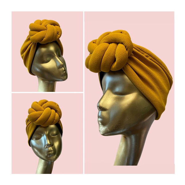 Mustard Satin Lined Turban Pretied Turban Satin Lined Satin Lined Head Wrap Women’s Hat Chemo Gift Protective Styling Headscarf Headwraps