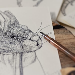 handgezeichnete Grußkarte - Hase, handfertig, Bild Dekoration, Lesezeichen, Karte, Ostern, Geburtstag, Anlass, Linienzeichnung, A5