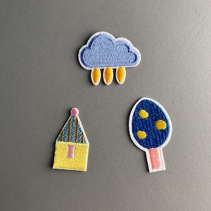 3 Pieces Embroidery Patches – Small House Tree Rain Cloud – Iron-on Sew-on Patches – Appliques for Clothing Bags DIY Textiles
