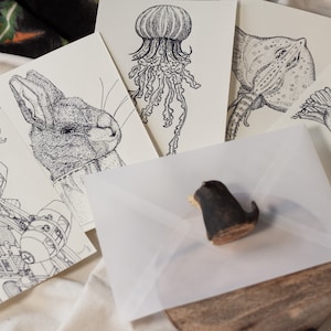 cartão desenhado à mão - raio de unha, feito à mão, decoração de imagem, marcador, cartão, Páscoa, aniversário, ocasião, desenho de linha, A5