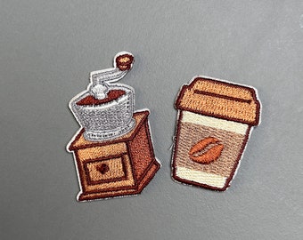 Coffee grinder, coffee mug embroidery patch - patch, individual embroidery, personalizing items, sewing, gluing, sticker motifs