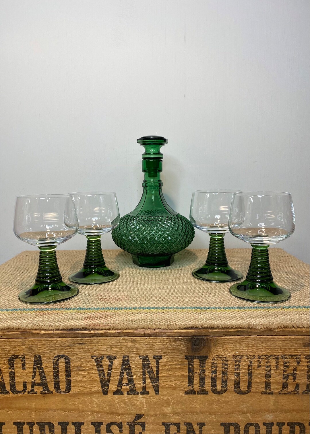 Vintage Set of Olive Green Large Beehive Glasses Etsy