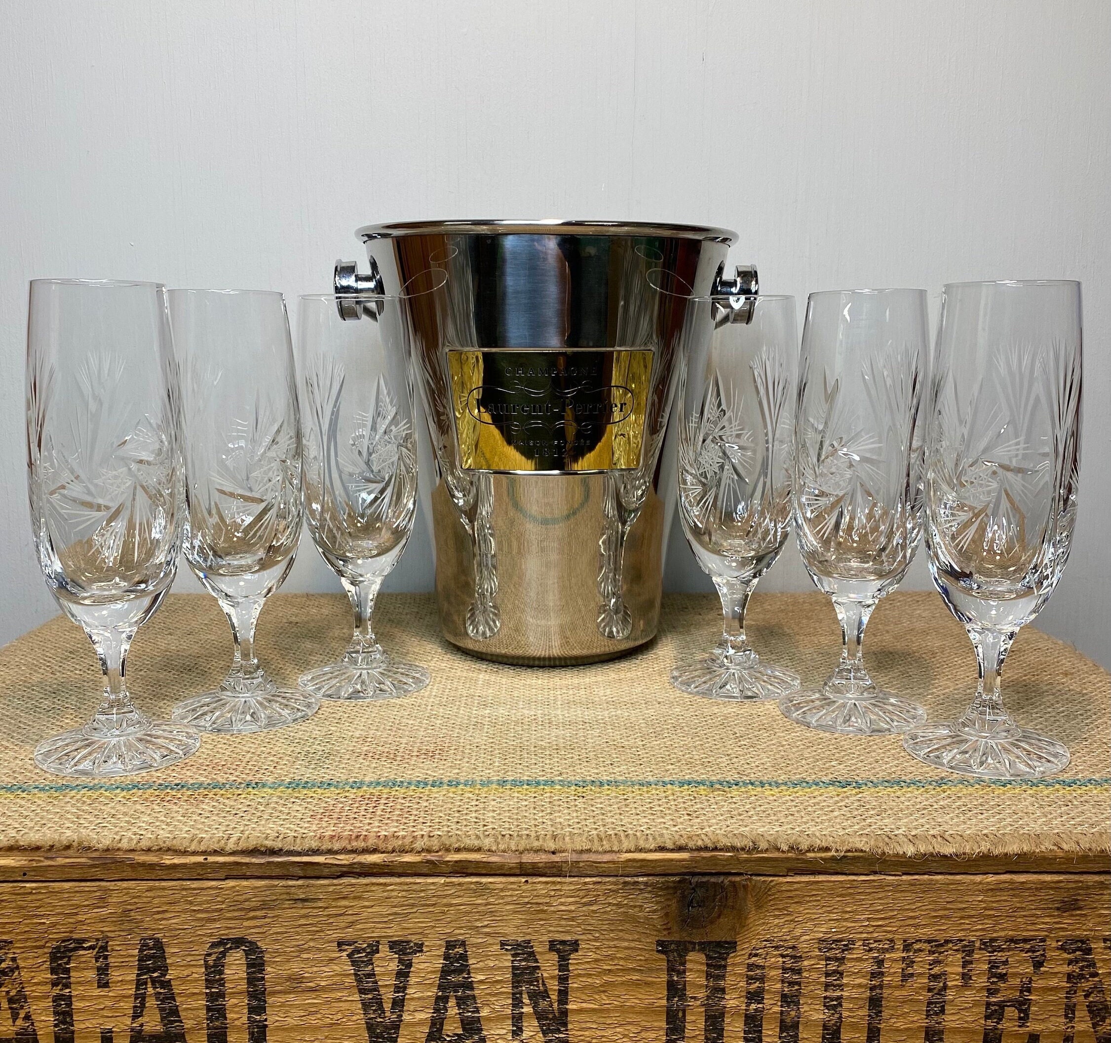 Laser Etched Ultima Platinum Modern Champagne Flutes Set of 6
