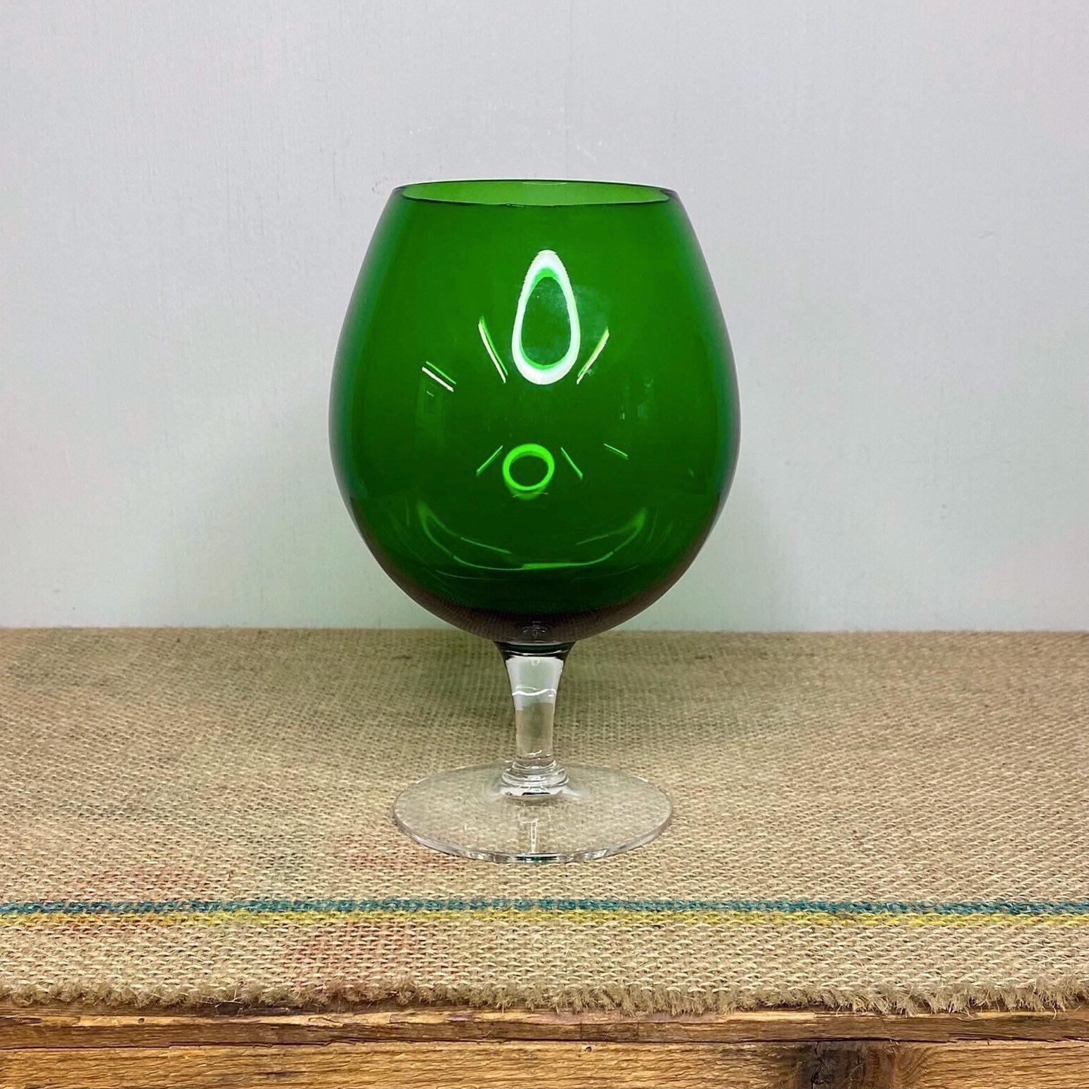 Vintage Green Oversized Brandy Balloon Glass